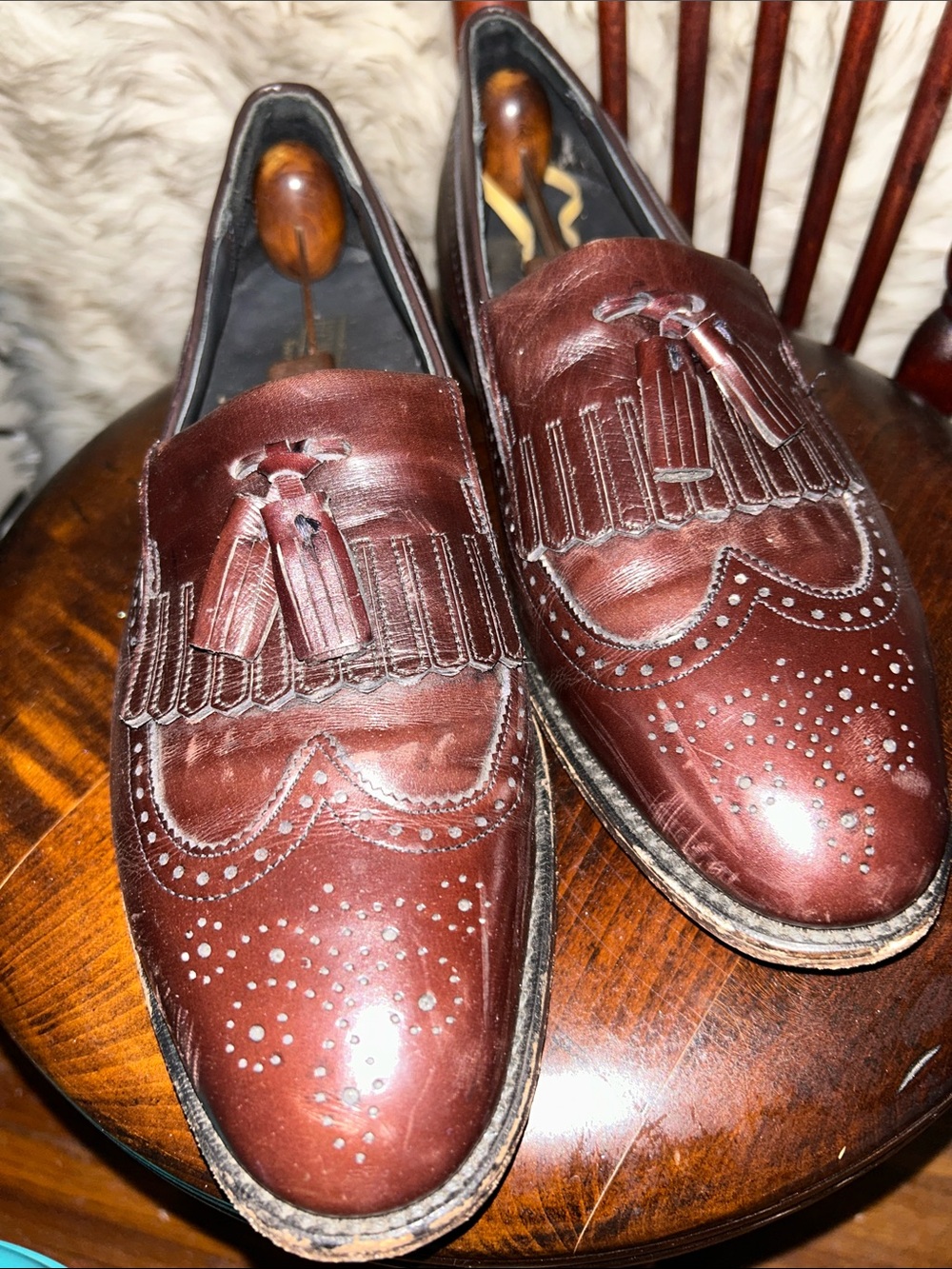 Men's Brown Dress Shoe Brogue Loafers Kiltie Tasseled Wing-Tip Loafer 11.5 D